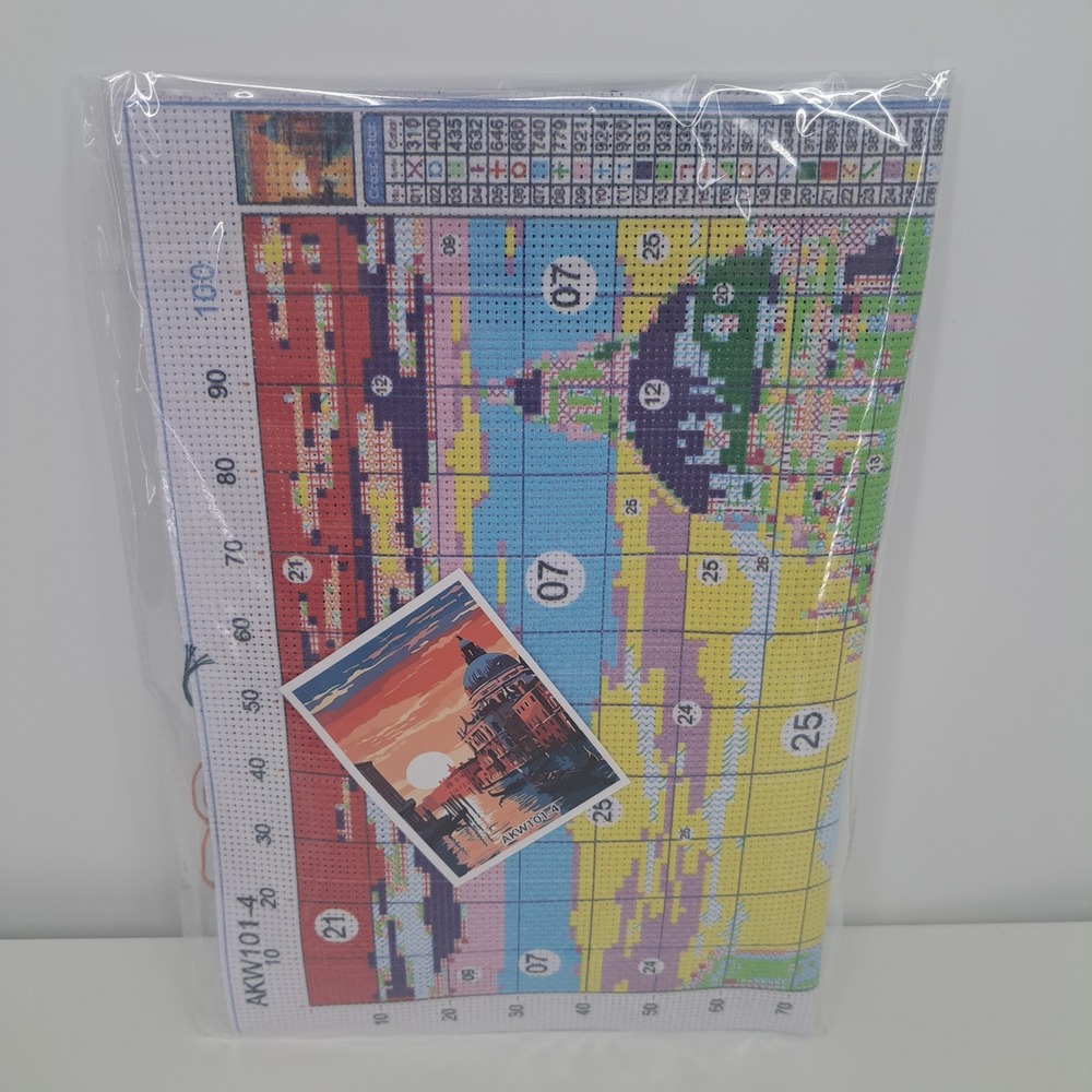 Venice Italy Stamped Cross Stitch Kit Sunset Canal Scene AKW101-4 DIY Craft Art